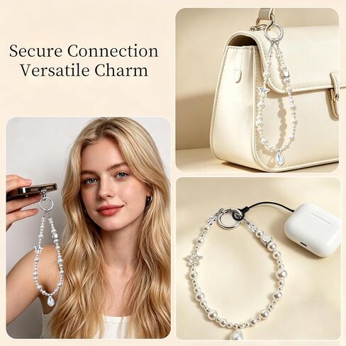 Handmade Pearl Phone Strap - Beaded Phone Charm Wrist Strap Lanyard with Tether Tab for Cellphone Camera Purse Bag, Pearl Decor Starfish Design in Saudi Arabia