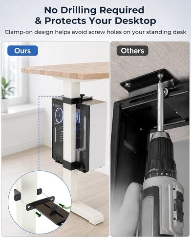 No Drilling Under Desk PC Mount, Clamp-On CPU Holder for Standing Desk in Saudi Arabia