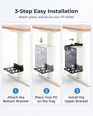 No Drilling Under Desk PC Mount, Clamp-On CPU Holder for Standing Desk in Saudi Arabia