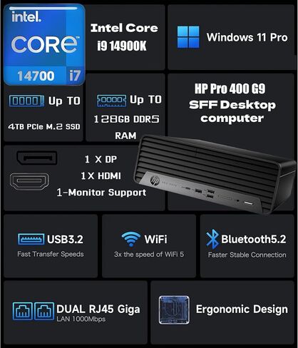 HP ProDesk SFF 400 G9 Business Desktop Computer, 14th Gen Inte i7-14700(20-Cores/28-Threads), 16GB DDR5 RAM, 256GB PCIe + 1TB HDD, Small Form Factor, Type-C, DisplayPorts, Wi-Fi, HDMI, Windows 11 in Kuwait