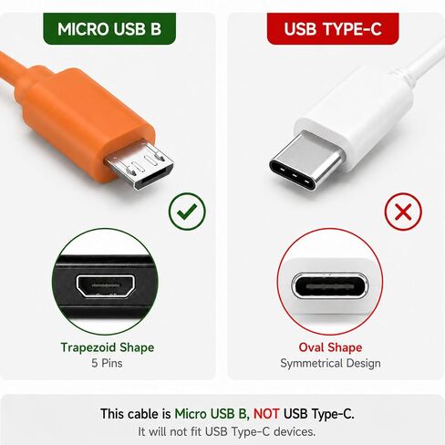 Micro USB Charger Cable Compatible with Ring Video Doorbell 2/3/3 Plus/4, Video Doorbell Released in 2020, Doorbell Pro/Plus, Camera Battery, USB A to Micro Charging Cord, 3.3ft Orange in Kuwait