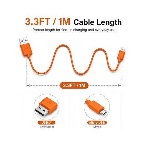 Micro USB Charger Cable Compatible with Ring Video Doorbell 2/3/3 Plus/4, Video Doorbell Released in 2020, Doorbell Pro/Plus, Camera Battery, USB A to Micro Charging Cord, 3.3ft Orange in Kuwait