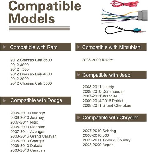 Car Radio Wiring Harness Kit, Copper Core Stereo Wiring Harness with Adapter, Car Audio DVD Navigation Conversion Modification Cable, Compatible with Dodge, Chrysler, Ram (Multicolored) in Kuwait