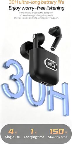 Wireless Earbuds, Bluetooth 5.3 Headphones, Bluetooth Earbuds | with ENC Noise Cancelling Mic, Touch Control, Hall auto Pairing, LED Display Ear Buds, Black in Saudi Arabia