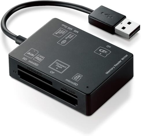 Elecom MR-A012BK Card Reader, USB 2.0, Integrated Cable, Compact Model, Compatible with 58 Media, Black in Kuwait