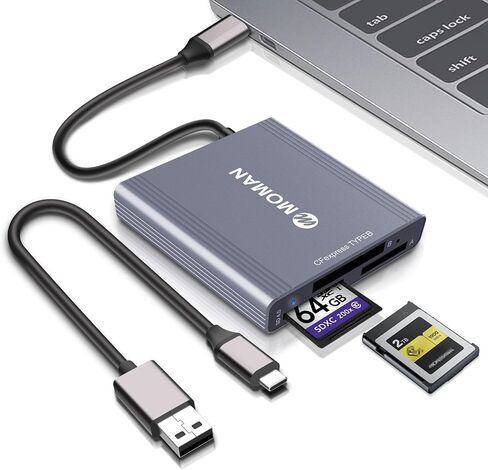 MOMAN CFexpress Card Reader, 10Gbps USB 3.1 Gen 2 High Speed CFexpress Type A, Type B, SD Card 3 in 1 Card Readers, Camera Memory Card Reader Connectors for Phones, Tablets, Laptops in Kuwait