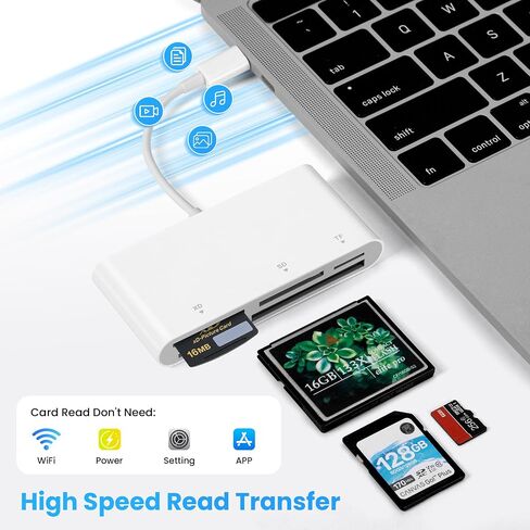SD Card Reader for iPhone, 5-in-1 Lightning to SD/XD/TF/CF/MS Card Reader in Kuwait