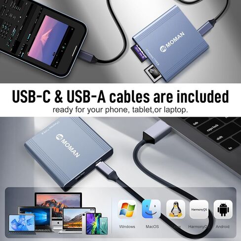 MOMAN CFexpress Card Reader, 10Gbps USB 3.1 Gen 2 High Speed CFexpress Type A, Type B, SD Card 3 in 1 Card Readers, Camera Memory Card Reader Connectors for Phones, Tablets, Laptops in Kuwait