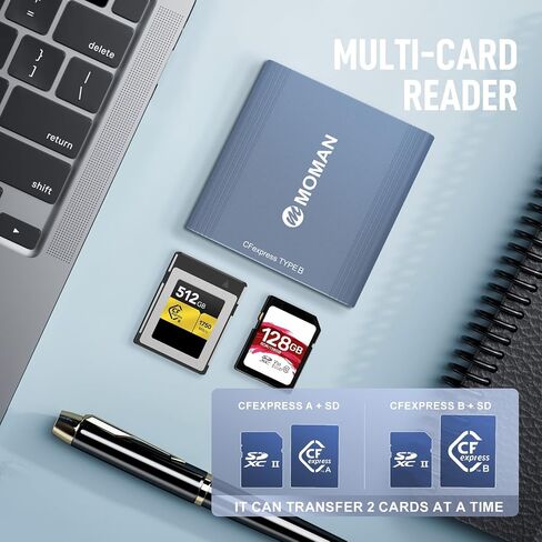 MOMAN CFexpress Card Reader, 10Gbps USB 3.1 Gen 2 High Speed CFexpress Type A, Type B, SD Card 3 in 1 Card Readers, Camera Memory Card Reader Connectors for Phones, Tablets, Laptops in Kuwait