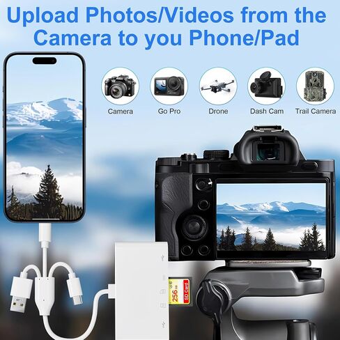 SD Card Reader for iPhone/iPad, USB C and Lightning Port SD Card Adapter with 2 USB 3.0, Memory Card Reader for Camera Adapter, Support SD, Micro SD, Type C, USB-A Devices in Kuwait