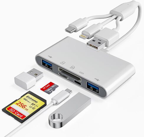 SD Card Reader for iPhone/iPad, USB C and Lightning Port SD Card Adapter with 2 USB 3.0, Memory Card Reader for Camera Adapter, Support SD, Micro SD, Type C, USB-A Devices in Saudi Arabia