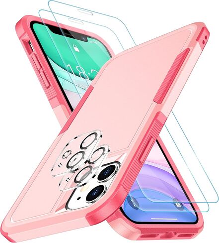 SPIDERCASE Shockproof for iPhone 11 Case,[10 FT Military Grade Drop Protection],with 2 pcs[Tempered Glass Screen Protector+Camera Lens Protector] Heavy Duty Protective Phone Case,Light Pink in Saudi Arabia