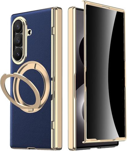for Samsung Galaxy Z Fold 8 Ultra Leather Case with Magnetic Ring Stand, [Compatible Magsafe] Built in Privacy Screen Protector Full Coverage Hinge Cover Leather Case for Z Fold 8 Ultra White in Saudi Arabia