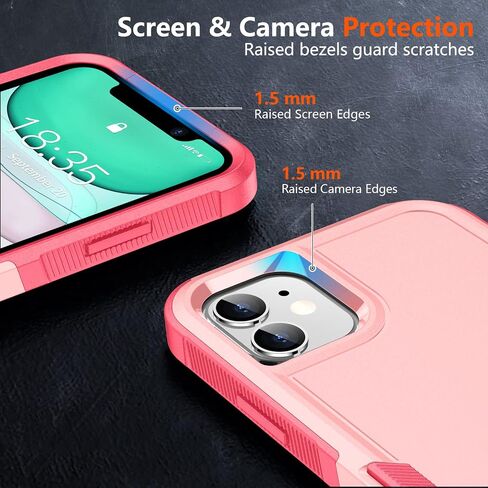SPIDERCASE Shockproof for iPhone 11 Case,[10 FT Military Grade Drop Protection],with 2 pcs[Tempered Glass Screen Protector+Camera Lens Protector] Heavy Duty Protective Phone Case,Light Pink in Saudi Arabia