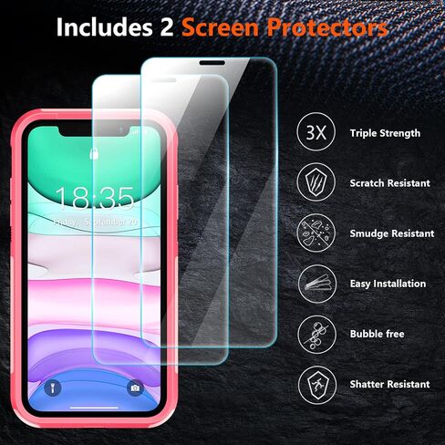 SPIDERCASE Shockproof for iPhone 11 Case,[10 FT Military Grade Drop Protection],with 2 pcs[Tempered Glass Screen Protector+Camera Lens Protector] Heavy Duty Protective Phone Case,Light Pink in Saudi Arabia