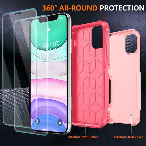 SPIDERCASE Shockproof for iPhone 11 Case,[10 FT Military Grade Drop Protection],with 2 pcs[Tempered Glass Screen Protector+Camera Lens Protector] Heavy Duty Protective Phone Case,Light Pink in Saudi Arabia