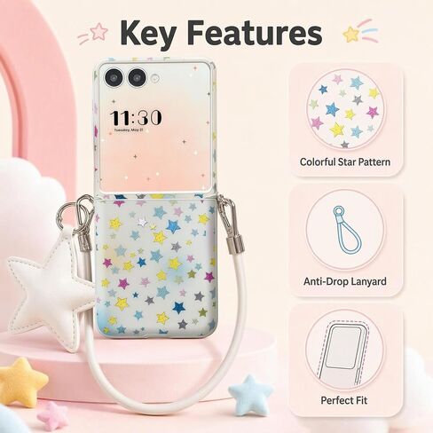 for Samsung Galaxy Z Flip 8 Case with Strap & Hinge Protection, Y2K Colorful Star Print PU Leather Cute Samsung Z Flip 8 Phone Case for Women Girls in Kuwait