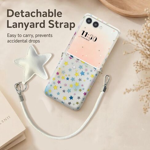 for Samsung Galaxy Z Flip 8 Case with Strap & Hinge Protection, Y2K Colorful Star Print PU Leather Cute Samsung Z Flip 8 Phone Case for Women Girls in Kuwait