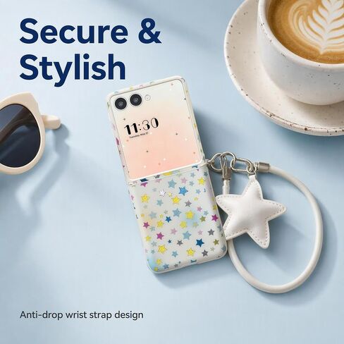 for Samsung Galaxy Z Flip 8 Case with Strap & Hinge Protection, Y2K Colorful Star Print PU Leather Cute Samsung Z Flip 8 Phone Case for Women Girls in Kuwait