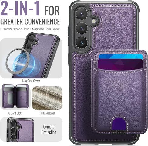 for 2-in-1 Wallet Case for Samsung Galaxy S26 Plus 6.7", Removable Leather Flip Cover Compatible with MagSafe and RFID Blocking, 6 Card Slots, Purple in Saudi Arabia