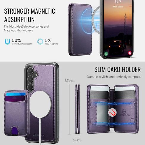 for 2-in-1 Wallet Case for Samsung Galaxy S26 Plus 6.7", Removable Leather Flip Cover Compatible with MagSafe and RFID Blocking, 6 Card Slots, Purple in Saudi Arabia