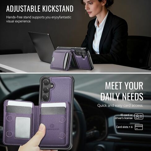 for 2-in-1 Wallet Case for Samsung Galaxy S26 Plus 6.7", Removable Leather Flip Cover Compatible with MagSafe and RFID Blocking, 6 Card Slots, Purple in Saudi Arabia