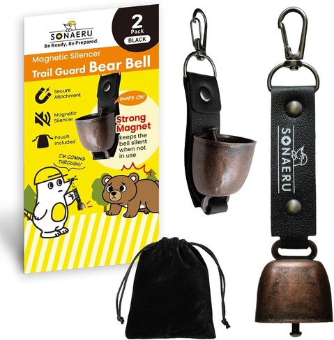 PYKES PEAK Bear Bell for Hiking - Bear Bells with Silencer Pouch for Hikers, Dogs & Camping | Rust-Resistant Carabiner Clip | Loud Deterrent Noise Maker, Pack of 2 in Kuwait