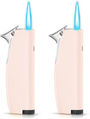 Women's Mini Butane Torch Lighter, Windproof Jet Flame Refillable Adjustable Candle Lighter for BBQ, Camping, Daily Use, Ideal Gift, 2 Pack (Light Pink, Butane Not Included) in Saudi Arabia