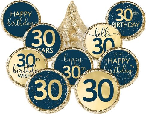 30th Birthday Candy Stickers, Navy Blue Print on Gold Foil, 180 Count in Saudi Arabia