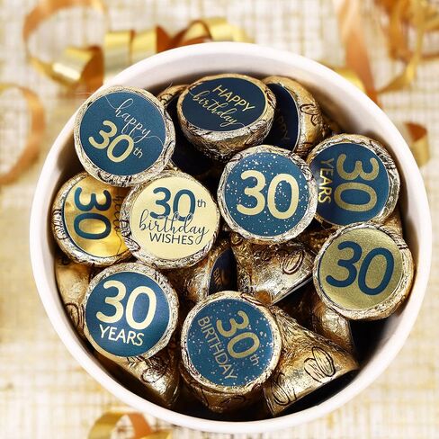 30th Birthday Candy Stickers, Navy Blue Print on Gold Foil, 180 Count in Saudi Arabia