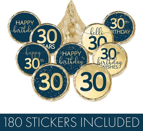 30th Birthday Candy Stickers, Navy Blue Print on Gold Foil, 180 Count in Saudi Arabia