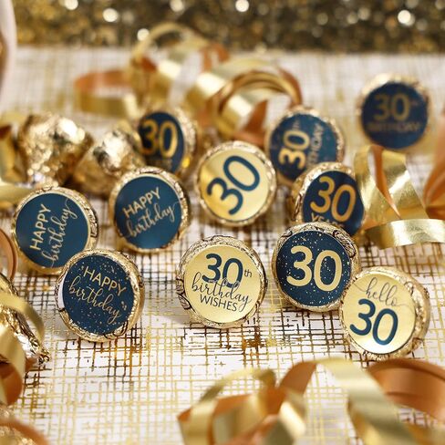 30th Birthday Candy Stickers, Navy Blue Print on Gold Foil, 180 Count in Saudi Arabia
