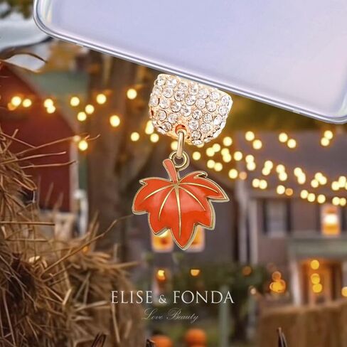 ELISE & FONDA TP993 Type-C Charging Port Crystal Anti Dust Plug Little Thanksgiving Maple Leaf Cell Phone Charm for iPhone 15/16/Samsung/OnePlus/Xiaomi/oppo Android Phones (Orange) in Kuwait