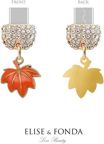 ELISE & FONDA TP993 Type-C Charging Port Crystal Anti Dust Plug Little Thanksgiving Maple Leaf Cell Phone Charm for iPhone 15/16/Samsung/OnePlus/Xiaomi/oppo Android Phones (Orange) in Kuwait