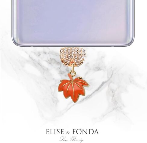 ELISE & FONDA TP993 Type-C Charging Port Crystal Anti Dust Plug Little Thanksgiving Maple Leaf Cell Phone Charm for iPhone 15/16/Samsung/OnePlus/Xiaomi/oppo Android Phones (Orange) in Kuwait
