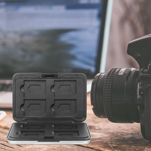 BESTYASH Memory Card Storage Box Organizer with 8 Slots for Micro and Standard Cards Silver Gray Compact Case Holder for Digital Camera Accessories in Kuwait