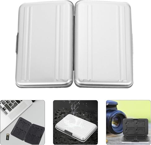 BESTYASH Memory Card Storage Box Organizer with 8 Slots for Micro and Standard Cards Silver Gray Compact Case Holder for Digital Camera Accessories in Kuwait