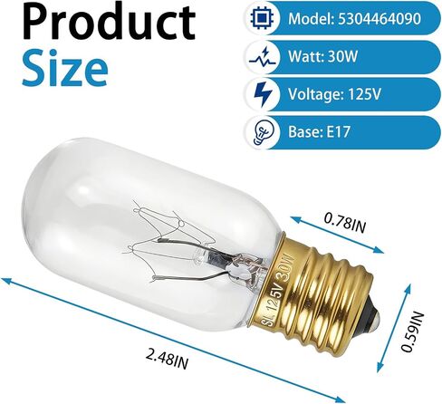 3Pcs 5304464090 125V 30W Microwave Light Bulb E17 T25 Replacement for Frigidaire GE LG Kenmore Electrolux,Replace B36X10328, 5304461116, WWB36X10292, WB36X10132, PS1481517, PS1765541 in Kuwait