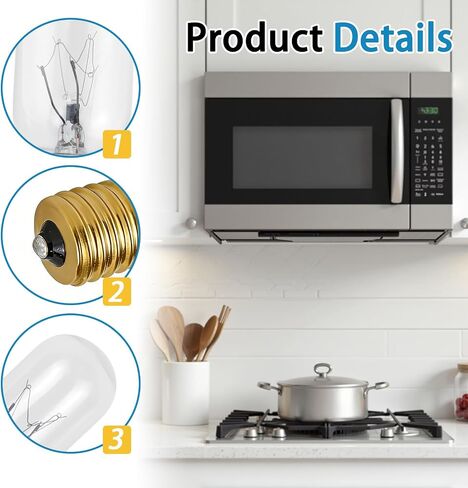 3Pcs 5304464090 125V 30W Microwave Light Bulb E17 T25 Replacement for Frigidaire GE LG Kenmore Electrolux,Replace B36X10328, 5304461116, WWB36X10292, WB36X10132, PS1481517, PS1765541 in Kuwait
