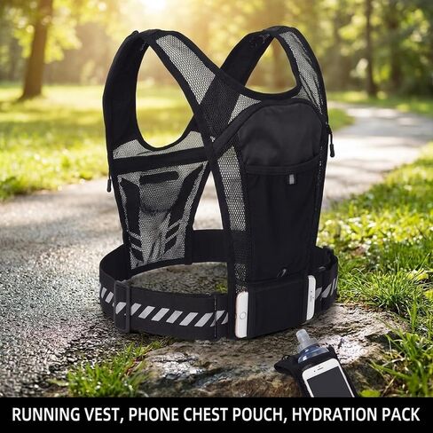 Mesh Reflective Running Vest with Phone Storage Chest Pack & Hydration Pocket for Runners in Saudi Arabia