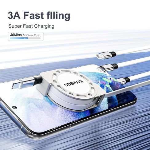 Multi Charging Cable,USB C to 3 in 1 Retractable Lightning/Type-C/Micro Port Fast Charger Cord for iPhone 17 16 15 14 13 12 Pro Max,Galaxy S23/S22/S20,Cell Phones Tablets Universal Use (2Pack-3.3ft) in Saudi Arabia