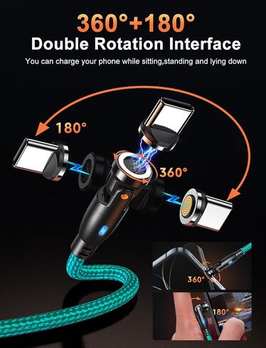 VAFOTON 9PIN Magnetic USB C Charging Cable (2Pack, 6.6/6.6ft), 360°&180° Rotation Magnetic Charging Cable/Magnet Phone Charger/Magnet Charger Cables for Samsung Galaxy S10/S9/S8, Note 10/9/8, Google in Saudi Arabia