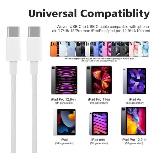 USB C to USBC Cable 10/10ft, Long 10 feet and 10 Foot iPhone Charger Cable Fast Charging Power Cord for Apple iPhone air 17 16 15 Pro max/Plus/for iPad Pro/Min, Type C to USB-C Charger in Saudi Arabia