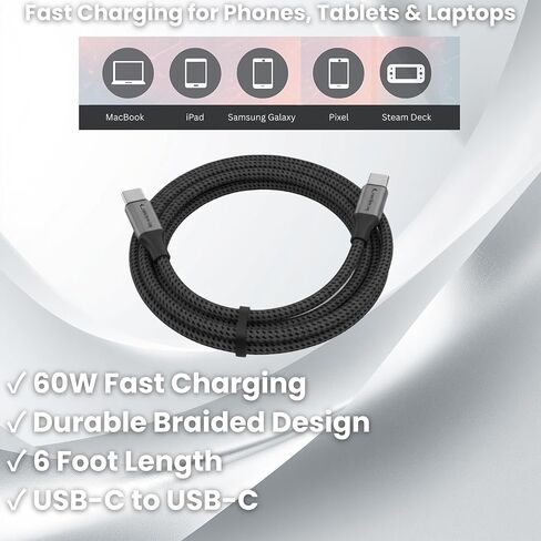 USB C to USB C 6FT, 60W Fast Charging Braided Cable [1 Pack] in Saudi Arabia