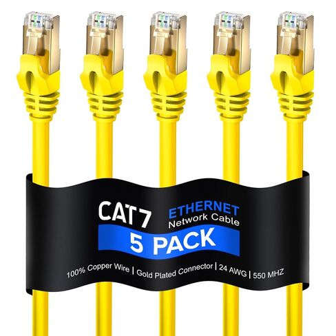 Maximm Flat Cat7 Ethernet Cable SFTP Shielded Yellow 3ft 5-Pack in Saudi Arabia