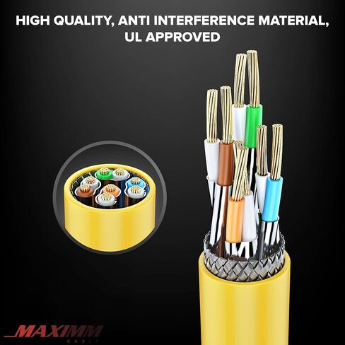 Maximm Flat Cat7 Ethernet Cable SFTP Shielded Yellow 3ft 5-Pack in Saudi Arabia