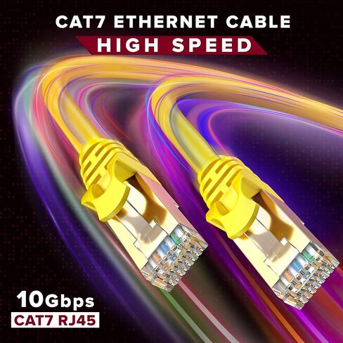 Maximm Flat Cat7 Ethernet Cable SFTP Shielded Yellow 3ft 5-Pack in Saudi Arabia