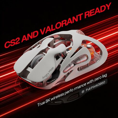 Angry miao AM Infinity Wireless Gaming Mouse, 49g Magnesium-Aluminum, PAW3950 30K DPI, 8K Polling, Anti-Double Click Optical-Micro Switches, Hot-Swap Battery, Tri-Mode RGB Programmable Mouse for FPS in Kuwait