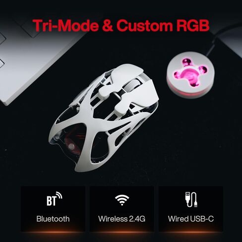 Angry miao AM Infinity Wireless Gaming Mouse, 49g Magnesium-Aluminum, PAW3950 30K DPI, 8K Polling, Anti-Double Click Optical-Micro Switches, Hot-Swap Battery, Tri-Mode RGB Programmable Mouse for FPS in Kuwait
