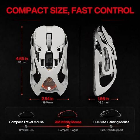 Angry miao AM Infinity Wireless Gaming Mouse, 49g Magnesium-Aluminum, PAW3950 30K DPI, 8K Polling, Anti-Double Click Optical-Micro Switches, Hot-Swap Battery, Tri-Mode RGB Programmable Mouse for FPS in Kuwait